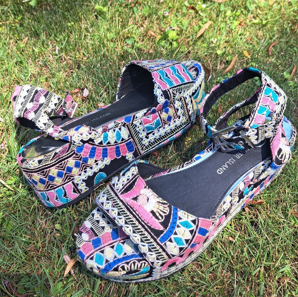 River Island Russia Platform Vibrant Folk Art Embroidered Ankle Strap Sandals 8 - Picture 13 of 14